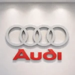Audi marka araç logosu Strafor Malzeme ile üretilmiştir. Gri ve Kırmızı renk çift kat boya kullanılmıştır.