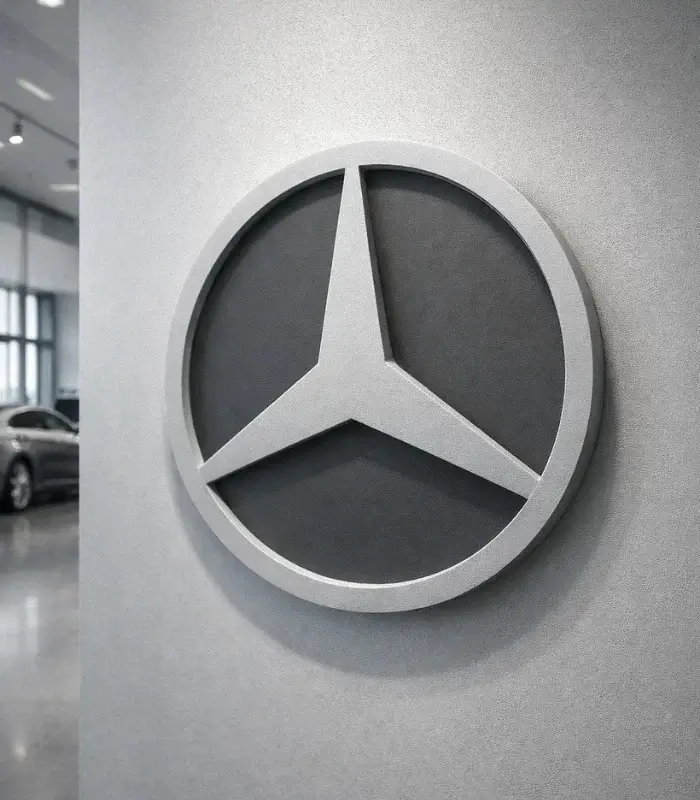 Mercedes marka araçlar için Siyah Zemin üzerine Gri ve Beyaz Detaylı Strafor Logo
