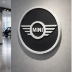 Mini Cooper markalı araçlar için tasarlanmış Galeri Duvarında kullanımını gösteren Siyah ve Beyaz Renk Strafor Köpük Logo