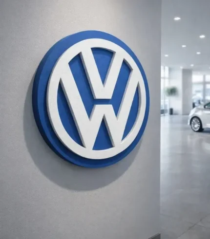 Volkswagen Markalı araçlar için Beyaz ve Mavi renkte üretilen Strafor Logo Çalışma Örneği